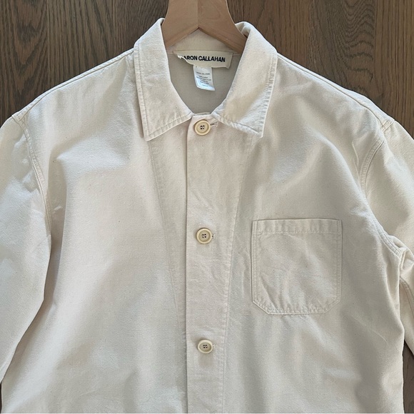 Caron Callahan Canvas Cotton Long Sleeve Chore Jacket Natural Cream Size Small - Picture 3 of 8